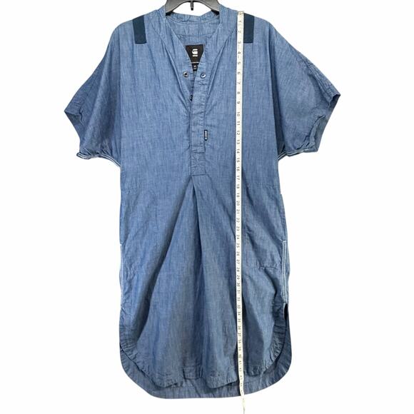 G Star Raw Baseball Scoop Hem Dress Womens XS Dark Blue Denim Chambray Relaxed - Picture 8 of 16